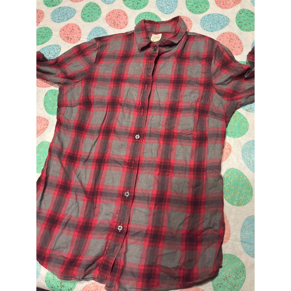 J.Crew The Perfect Shirt Red Grey Plaid Flannel Button Down Small